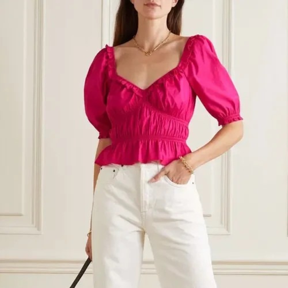 Reformation vineyard ruffled BABYDOLL organic cotton TOP blouse Size 6 A011455